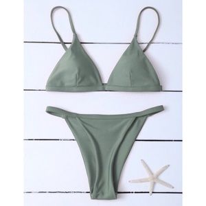 Zaful Spaghetti Strap Bikini - Olive Green